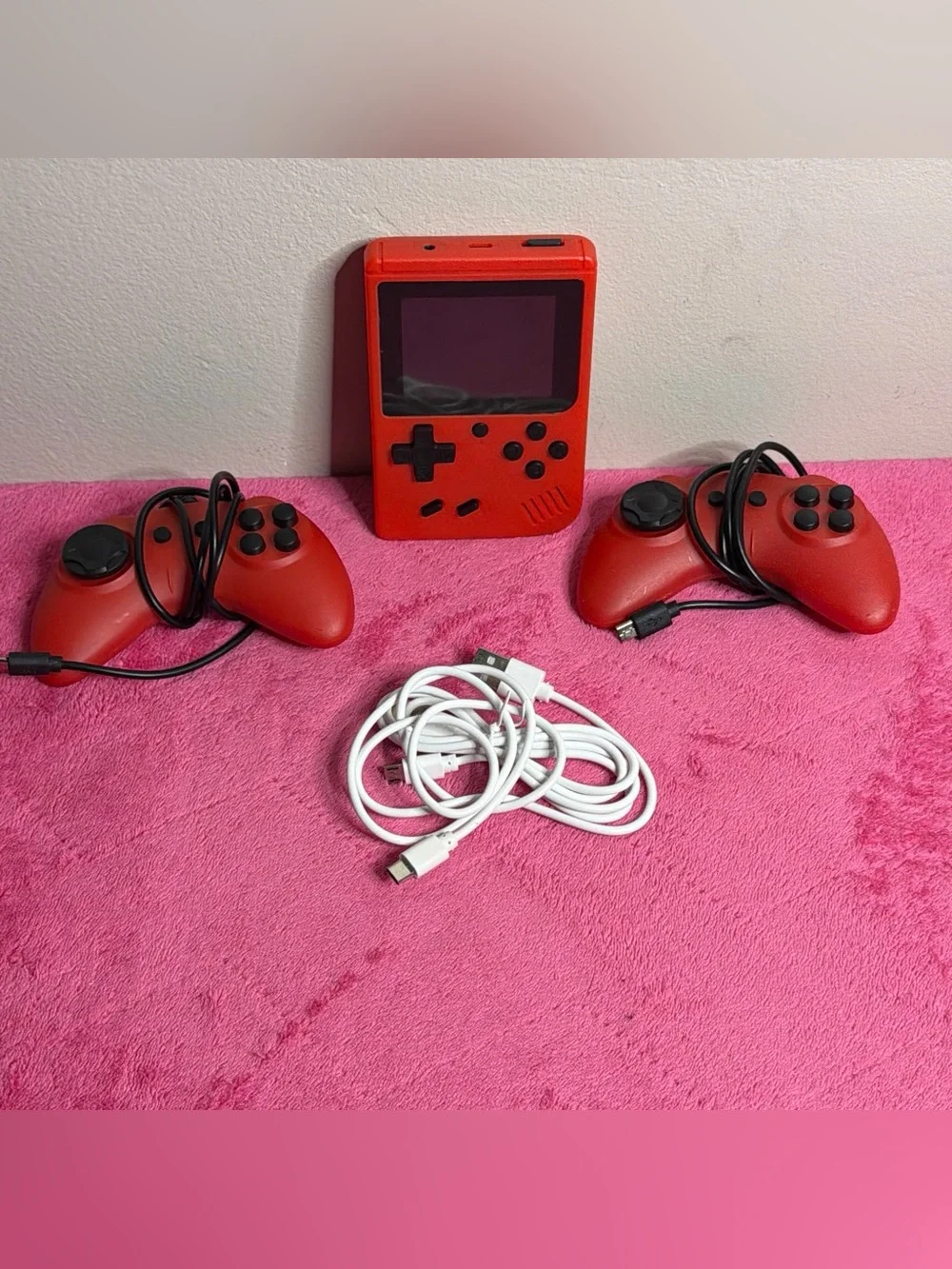 Nentendo Handheld Retro-Style Gaming Console with Two Red Controllers